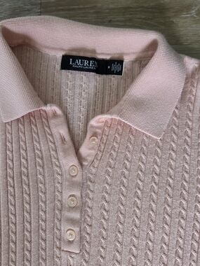 Lauren Ralph Lauren Pink Cable-Knit Polo Sweater Size M